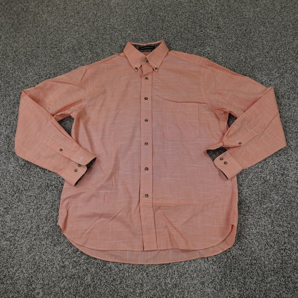Paul Fredrick Shirt‎ Mens Medium Orange Long Sleeve Button Up Flip Cuff Chambray